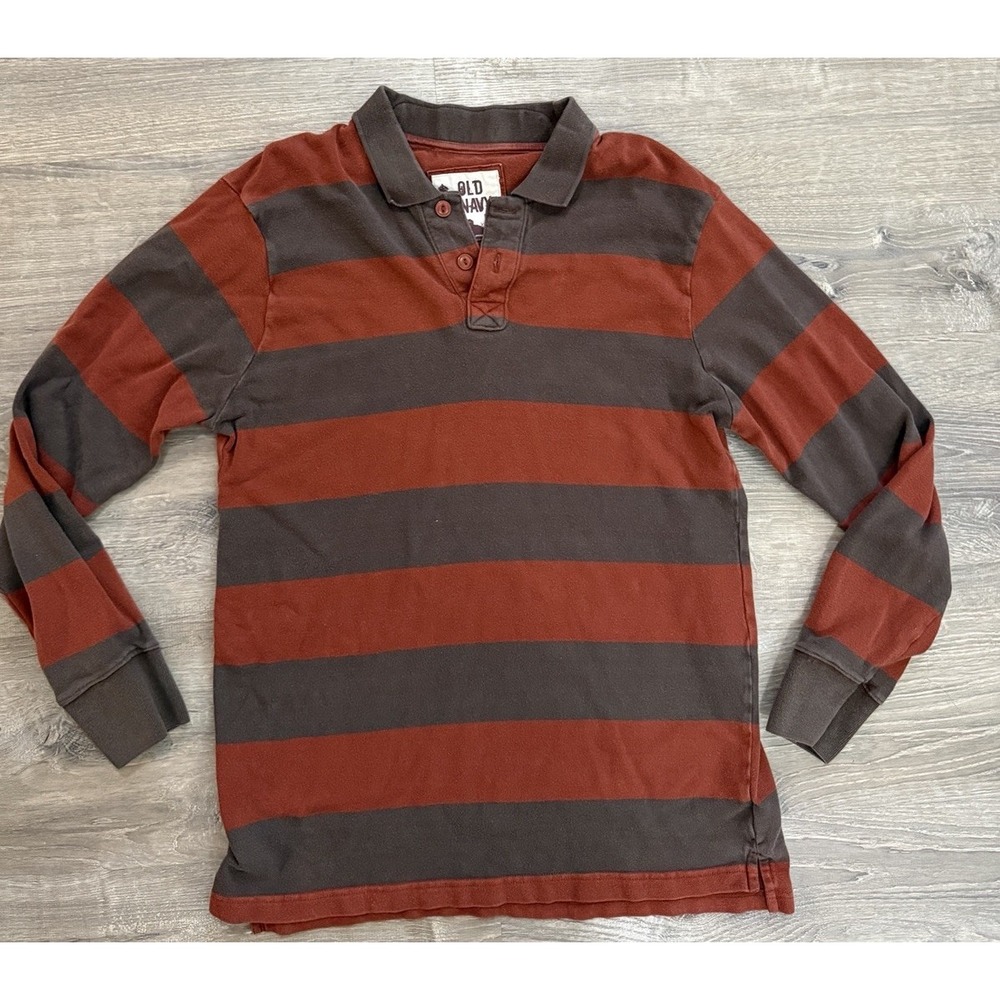Old Navy Rugby Shirt Men's L Brown Orange   Striped Thick Vintage Y2k